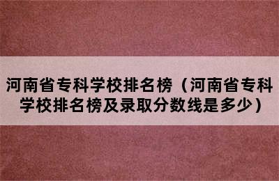 河南省专科学校排名榜（河南省专科学校排名榜及录取分数线是多少）