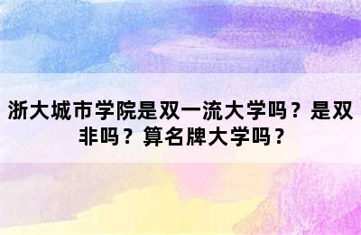 浙大城市学院是双一流大学吗？是双非吗？算名牌大学吗？