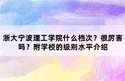 浙大宁波理工学院什么档次？很厉害吗？附学校的级别水平介绍