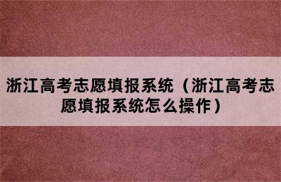 浙江高考志愿填报系统（浙江高考志愿填报系统怎么操作）