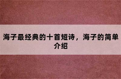 海子最经典的十首短诗，海子的简单介绍