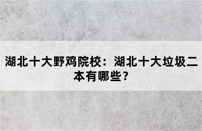 湖北十大野鸡院校：湖北十大垃圾二本有哪些？