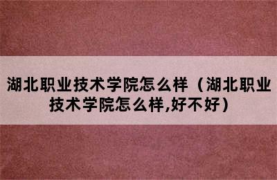 湖北职业技术学院怎么样（湖北职业技术学院怎么样,好不好）