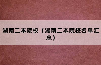 湖南二本院校（湖南二本院校名单汇总）