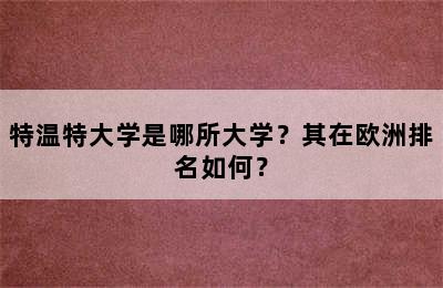 特温特大学是哪所大学？其在欧洲排名如何？