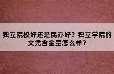 独立院校好还是民办好？独立学院的文凭含金量怎么样？