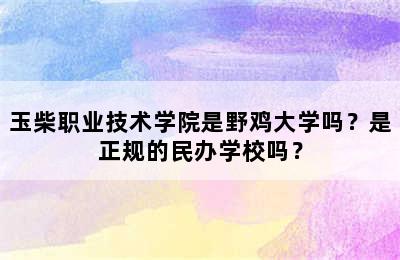 玉柴职业技术学院是野鸡大学吗？是正规的民办学校吗？