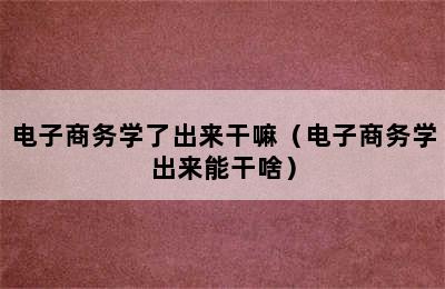 电子商务学了出来干嘛（电子商务学出来能干啥）