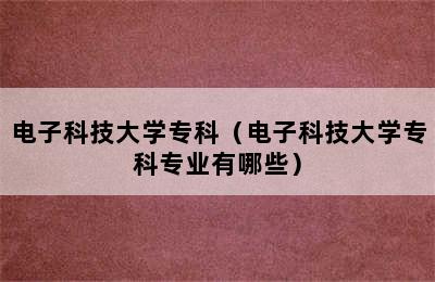 电子科技大学专科（电子科技大学专科专业有哪些）
