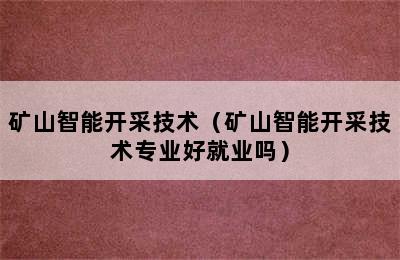 矿山智能开采技术（矿山智能开采技术专业好就业吗）