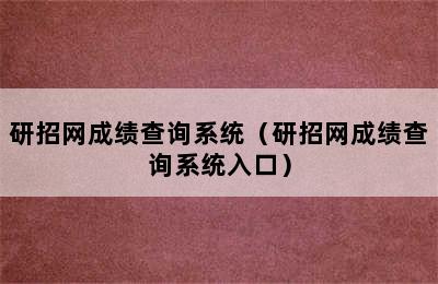 研招网成绩查询系统（研招网成绩查询系统入口）