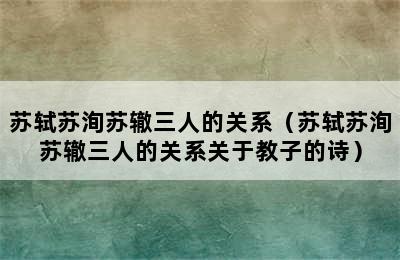 苏轼苏洵苏辙三人的关系（苏轼苏洵苏辙三人的关系关于教子的诗）