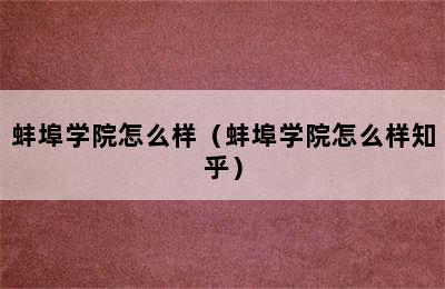 蚌埠学院怎么样（蚌埠学院怎么样知乎）