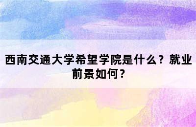 西南交通大学希望学院是什么？就业前景如何？