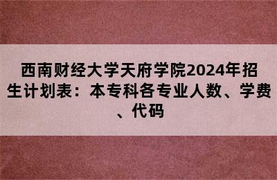 西南财经大学天府学院2024年招生计划表：本专科各专业人数、学费、代码