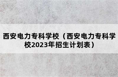西安电力专科学校（西安电力专科学校2023年招生计划表）