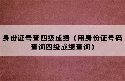 身份证号查四级成绩（用身份证号码查询四级成绩查询）