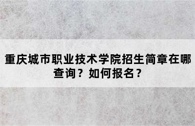 重庆城市职业技术学院招生简章在哪查询？如何报名？