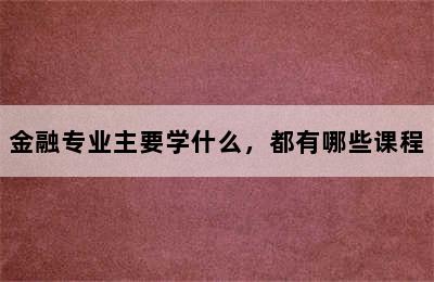 金融专业主要学什么，都有哪些课程