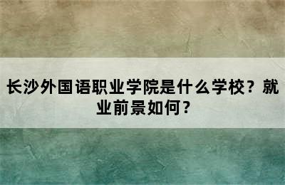 长沙外国语职业学院是什么学校？就业前景如何？