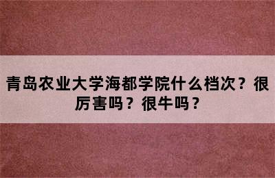 青岛农业大学海都学院什么档次？很厉害吗？很牛吗？