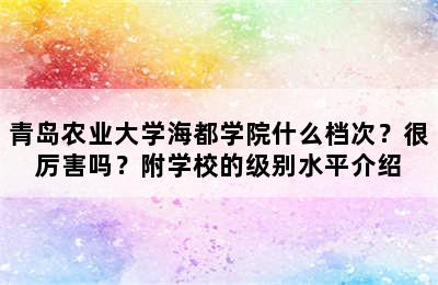 青岛农业大学海都学院什么档次？很厉害吗？附学校的级别水平介绍