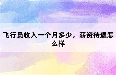 飞行员收入一个月多少，薪资待遇怎么样