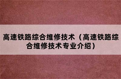 高速铁路综合维修技术（高速铁路综合维修技术专业介绍）