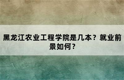 黑龙江农业工程学院是几本？就业前景如何？